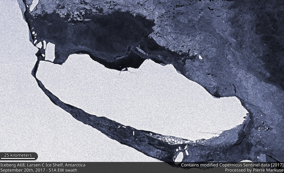 Während der Eisberg A68 nach Norden treibt legt er eine Fläche von mehr als 5.800 km2 Meeresboden frei, die während der vergangenen 120000 Jahre vom Eis bedeckt war und nun plötzlich den Bedingungen des offenen Meeres ausgesetzt ist. (Bild: Pierre Markuse)
